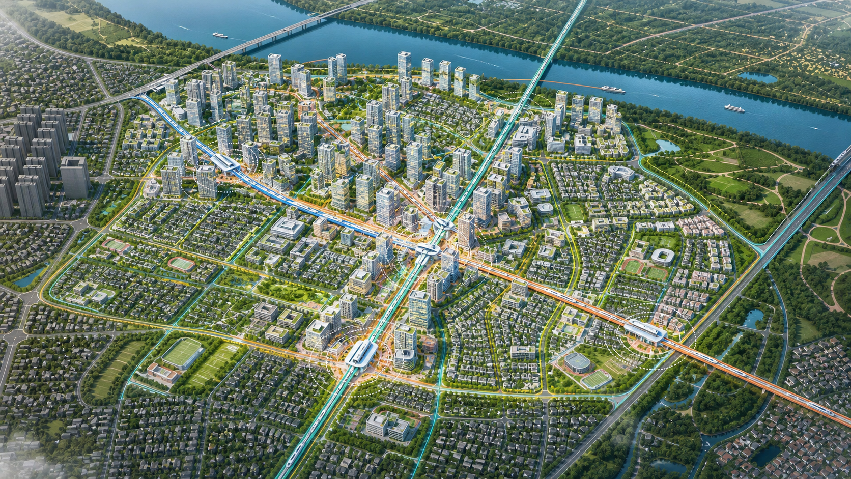 Minh họa mô hình TOD và kết nối đường sắt đô thị tại Vĩnh Hưng