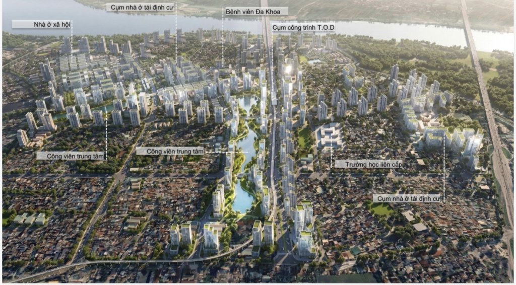 Cấu trúc đô thị với công viên, TOD, trường học, bệnh viện và khu tái định cư tại Vĩnh Hưng